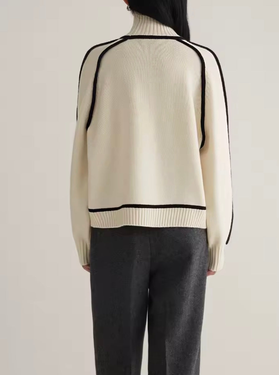 Block Pattern Turtleneck Sweater