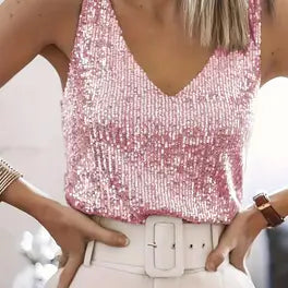 V-Neck Glitter Sequin Top