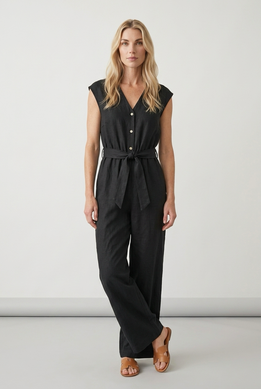 Elegant Wide Leg Tie Waist Jumpsuit