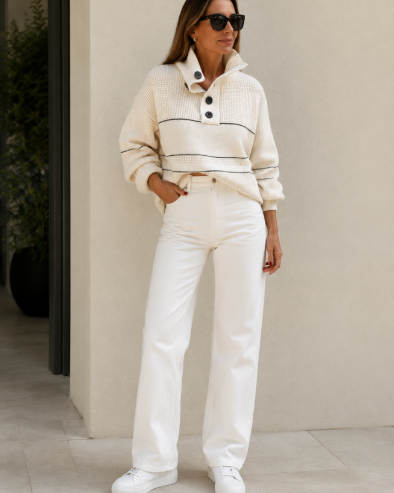 Brielley High-Neck Sweater Textured Striped Knit