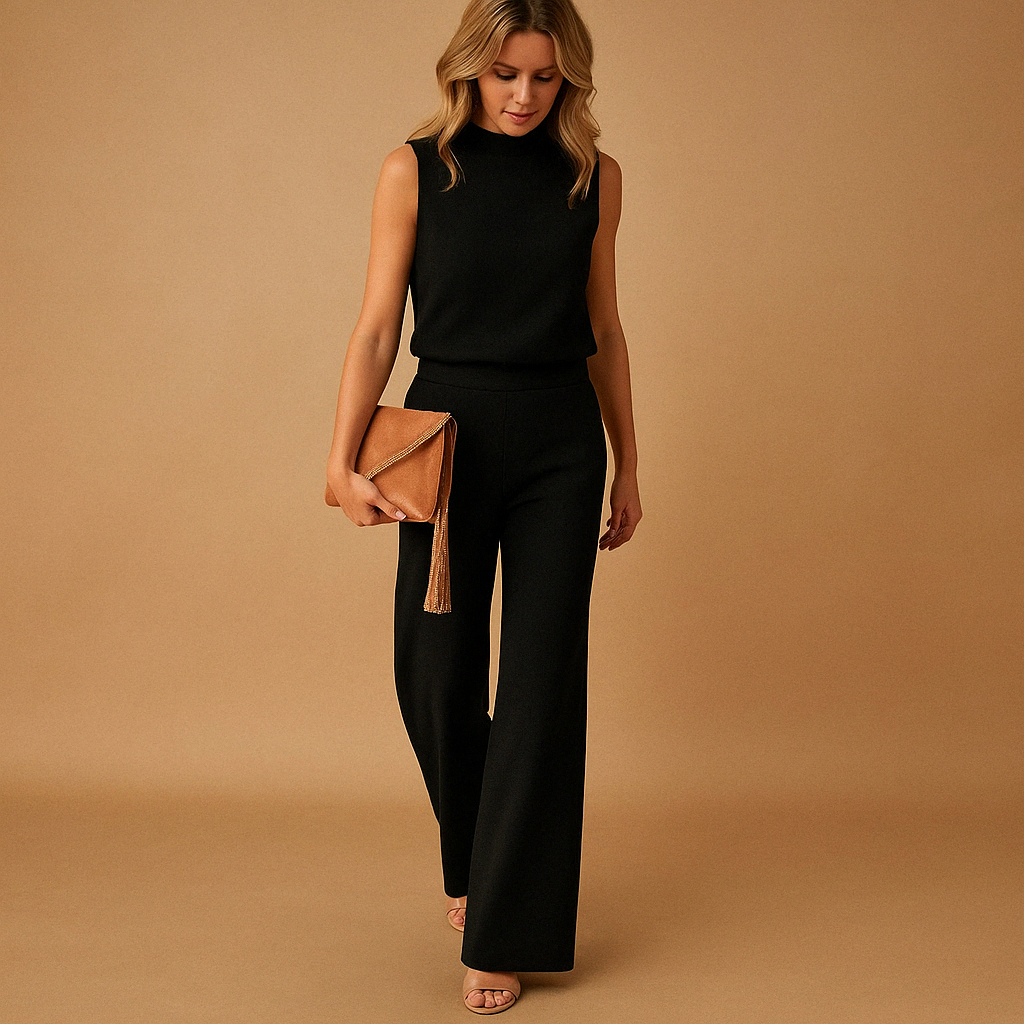 Classy Wide Leg Jumpsuit Round Neck