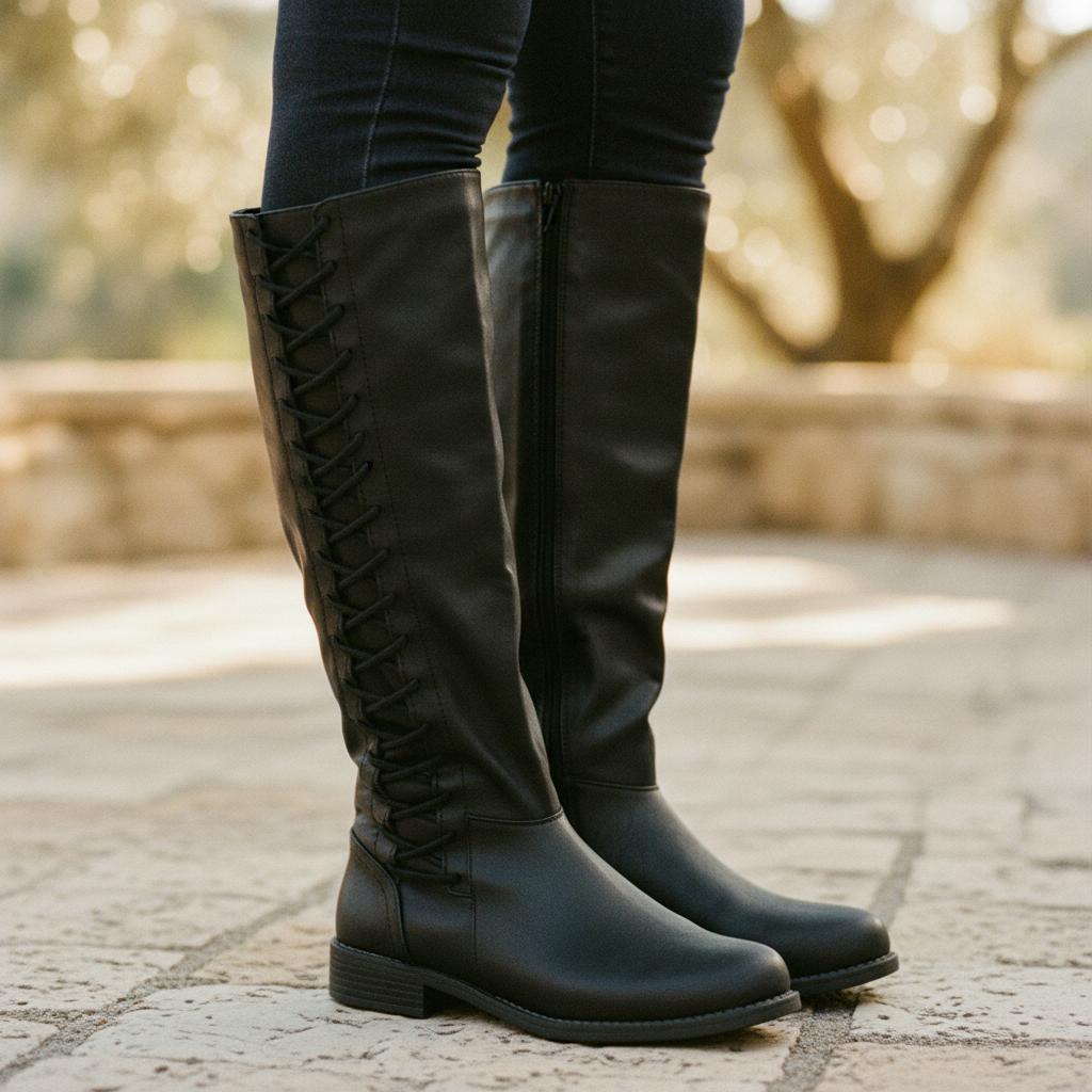 Clementine Faux Leather Lace-Up Knee-High Boots