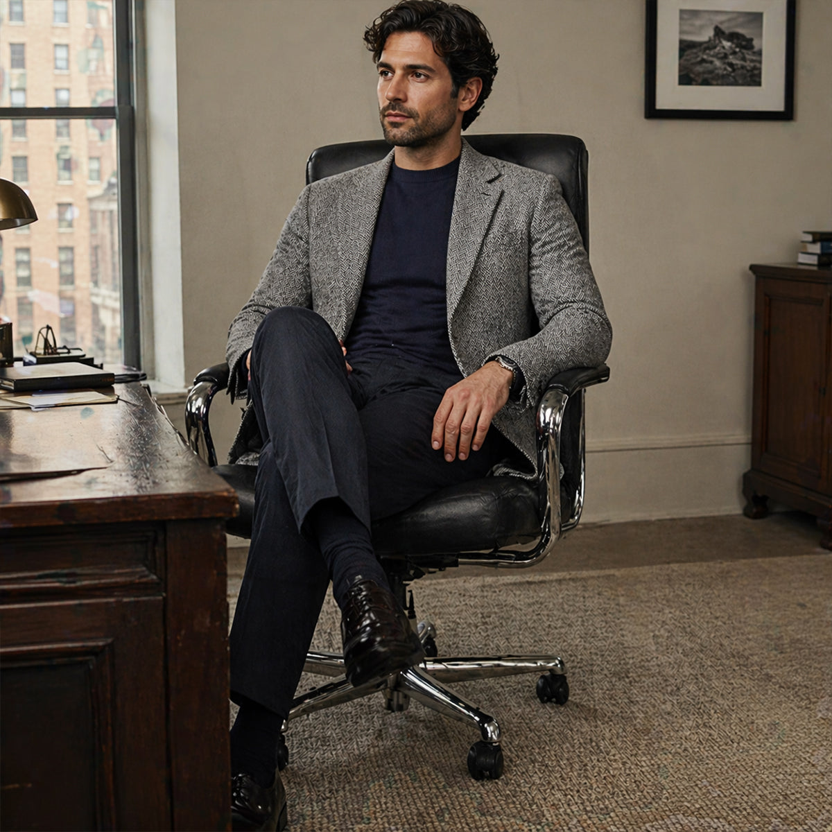 Classic Wool Herringbone Tweed Blazer