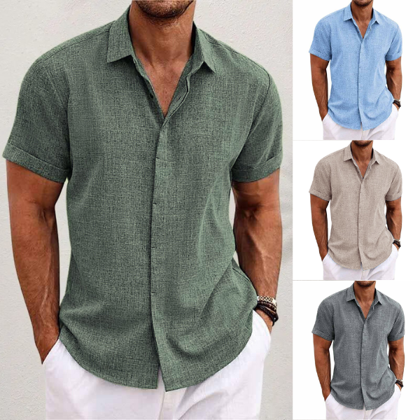 Short-sleeved cotton-linen shirt