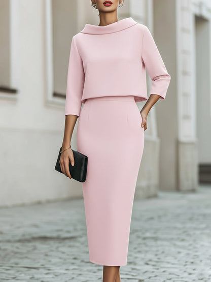 Boat Neck Top and Midi Skirt Set