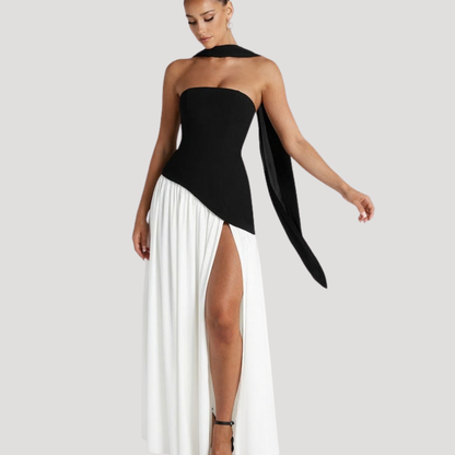 Strapless Pleated Maxi Dress