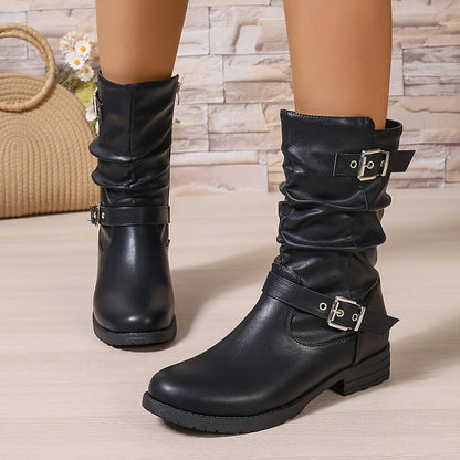 Margaux Slouch Buckle Mid-Calf Boots