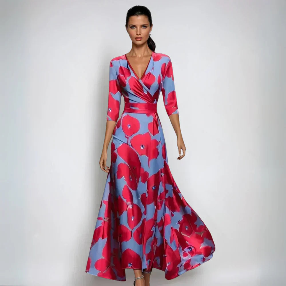 Elegant Printed V-Neck Maxi Dress