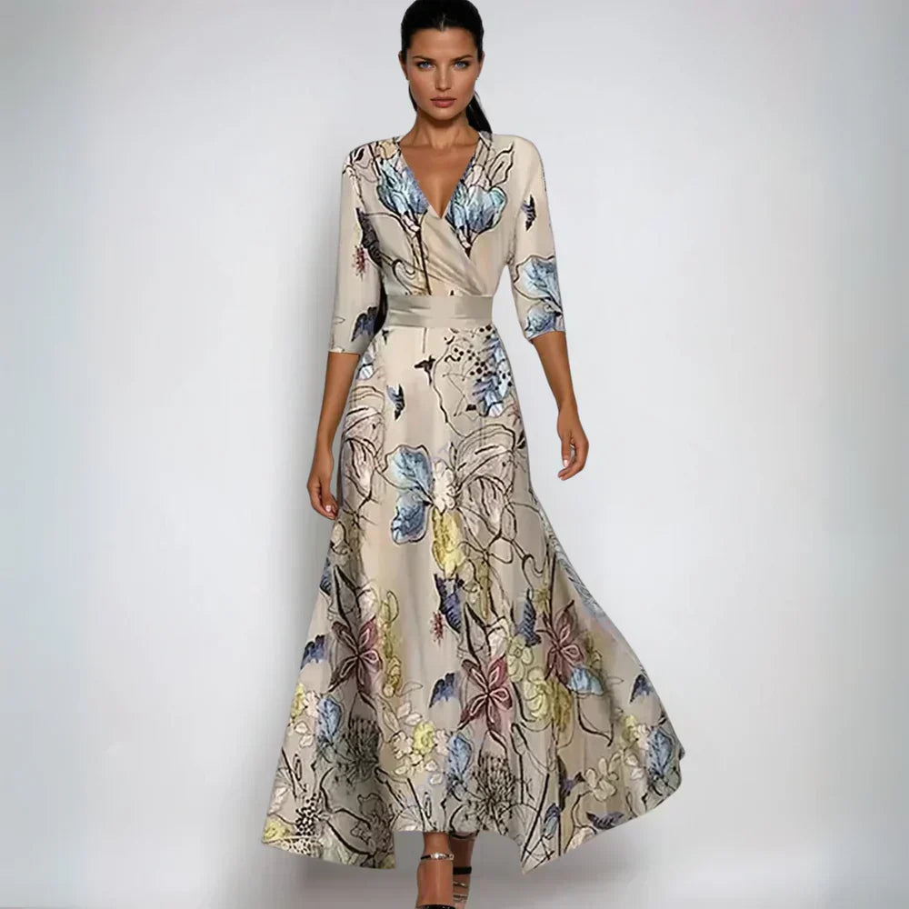 Elegant Printed V-Neck Maxi Dress
