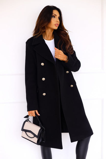 Long Wool Coat with Golden Buttons