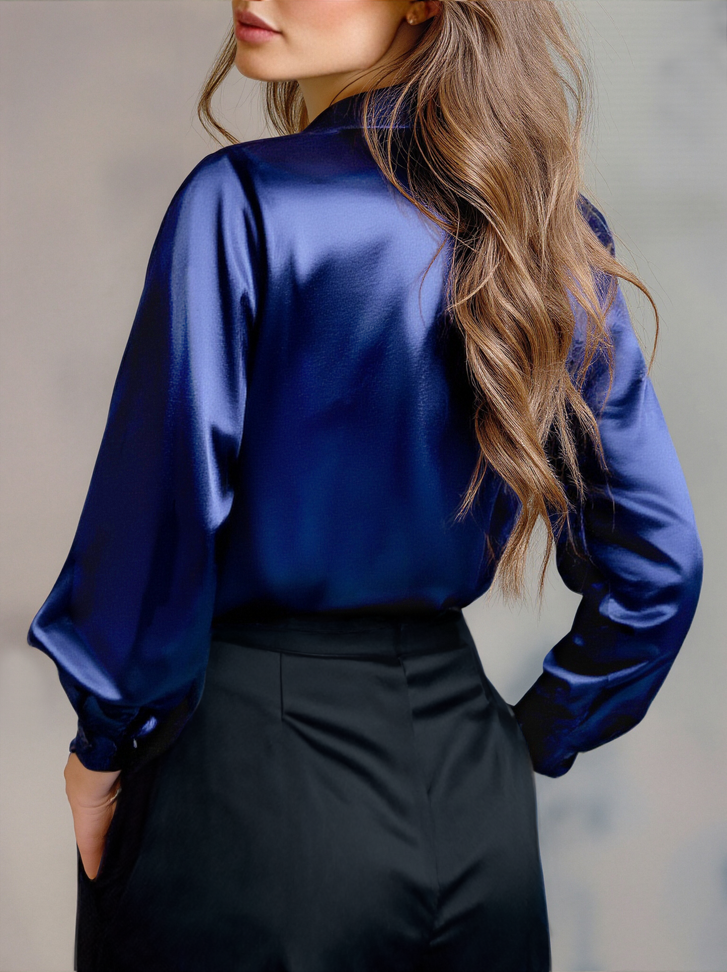 Sophisticated Satin Long-Sleeve Blouse