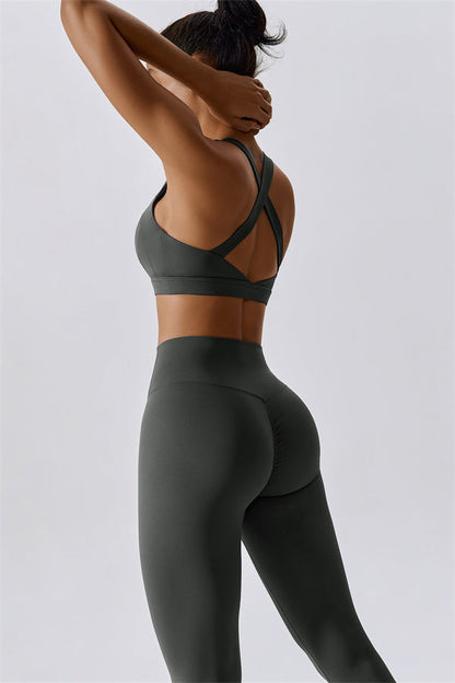 Back Sports Bra & High-Waist Leggings Set