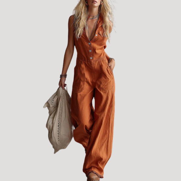 Casual Button Front Wide Leg Jumpsuit
