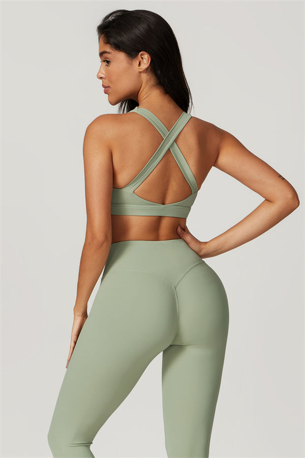 Back Sports Bra & High-Waist Leggings Set