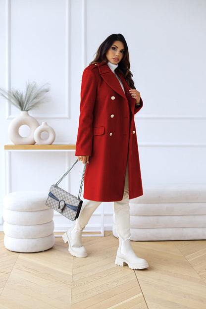 Long Wool Coat with Golden Buttons