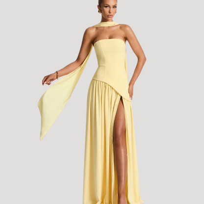 Strapless Pleated Maxi Dress
