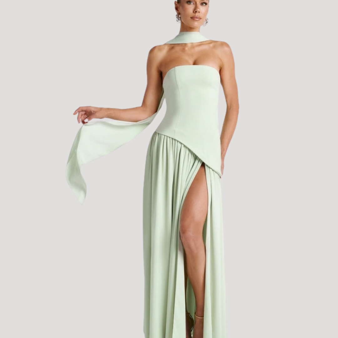 Strapless Pleated Maxi Dress