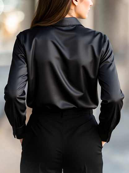 Sophisticated Satin Long-Sleeve Blouse