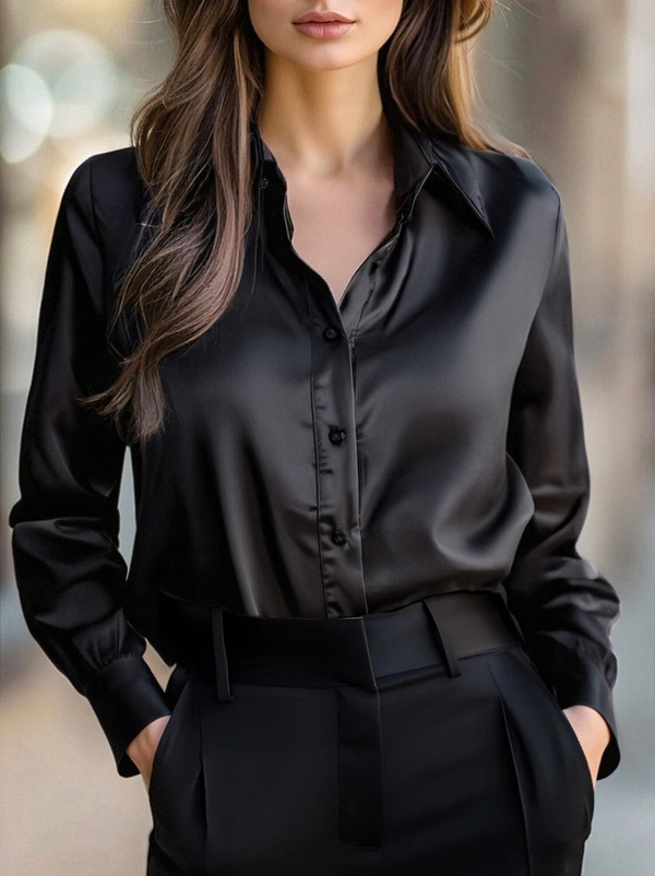 Sophisticated Satin Long-Sleeve Blouse