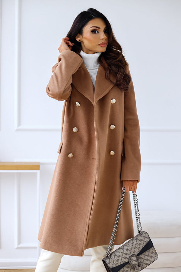 Long Wool Coat with Golden Buttons