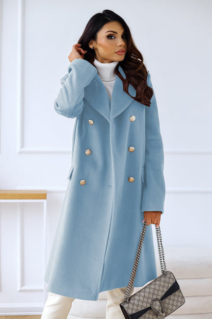 Long Wool Coat with Golden Buttons