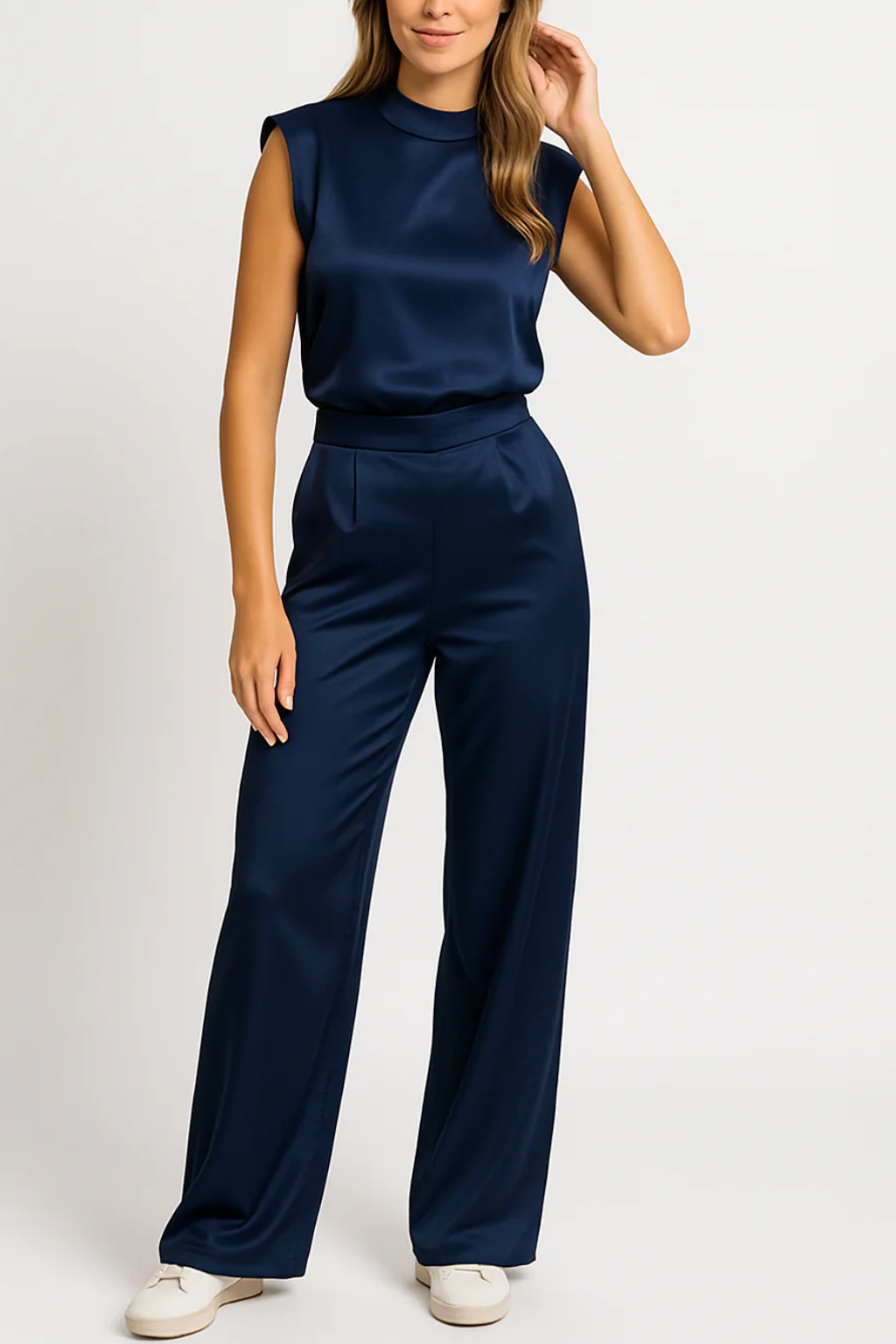 Chic Sleeveless Jumpsuit High Neck Wide Leg