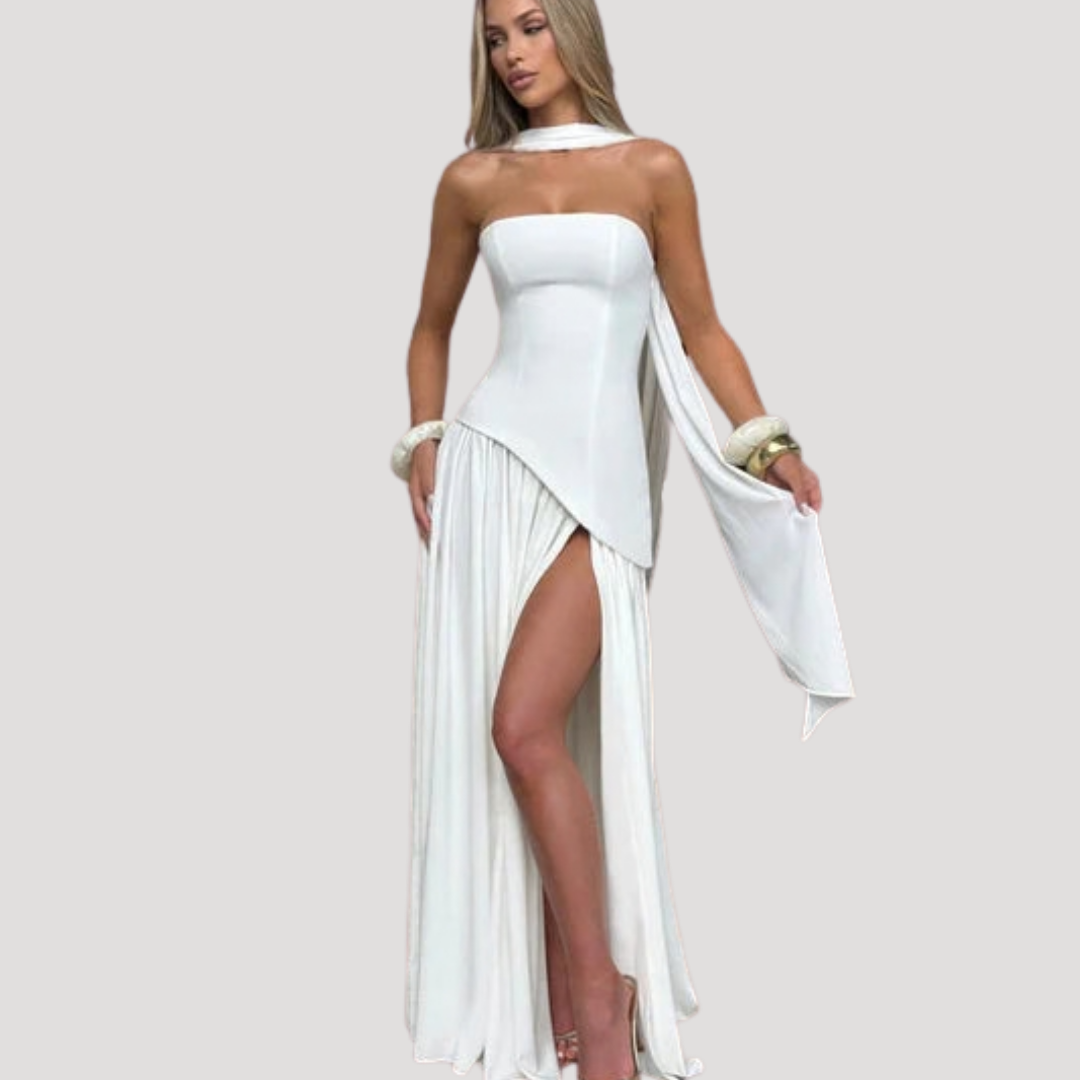 Strapless Pleated Maxi Dress