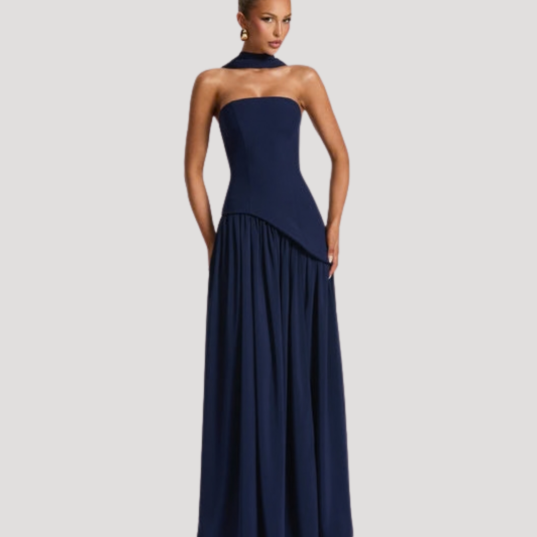 Strapless Pleated Maxi Dress