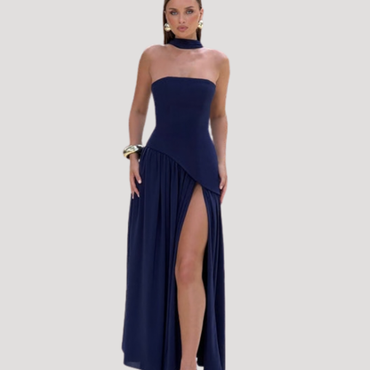 Strapless Pleated Maxi Dress