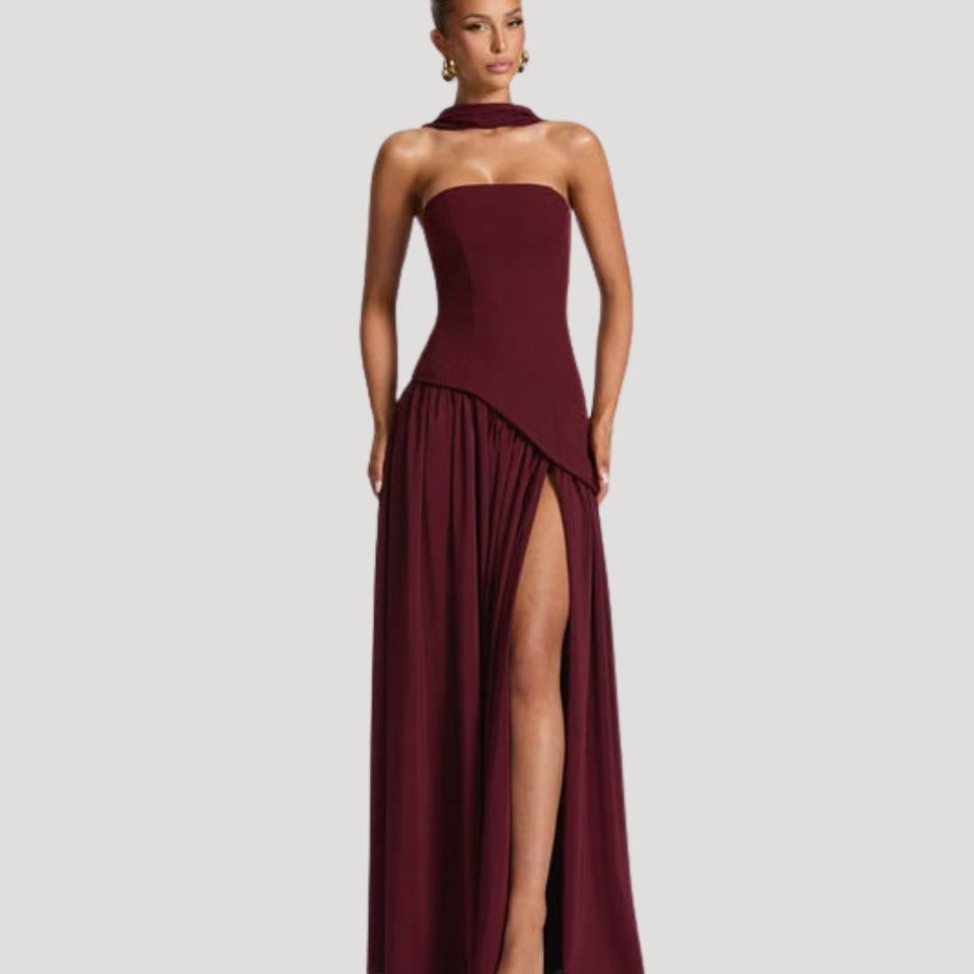 Strapless Pleated Maxi Dress