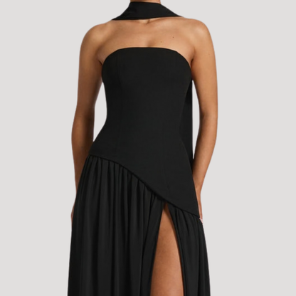 Strapless Pleated Maxi Dress