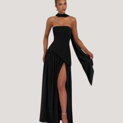 Strapless Pleated Maxi Dress