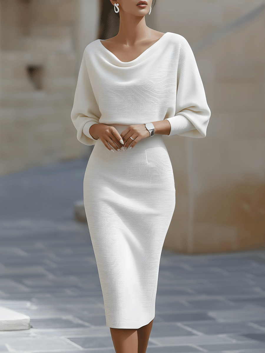 Draped Batwing Midi Dress