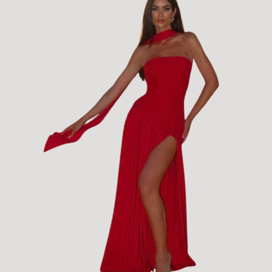 Strapless Pleated Maxi Dress