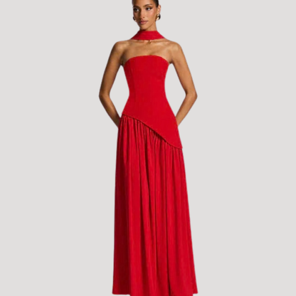 Strapless Pleated Maxi Dress
