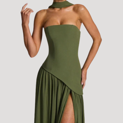 Strapless Pleated Maxi Dress