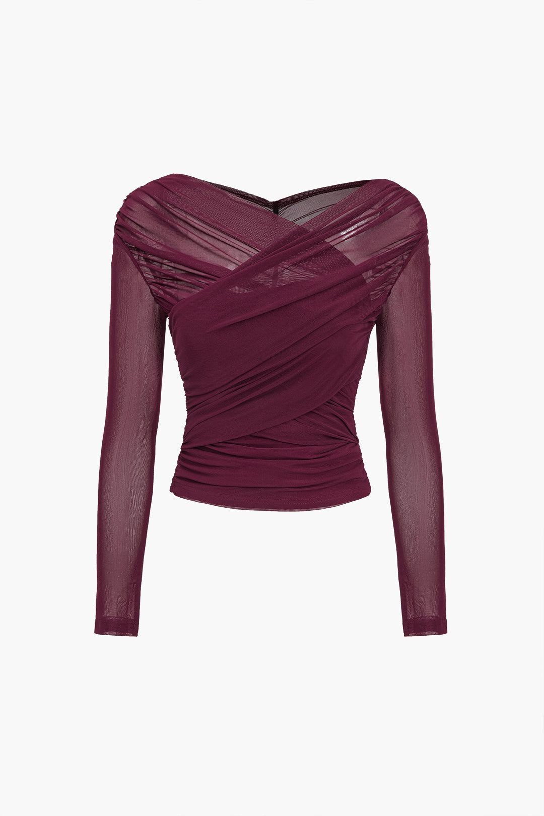Ruched Mesh Long Sleeve Top
