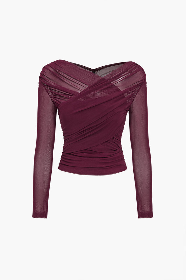 Ruched Mesh Long Sleeve Top