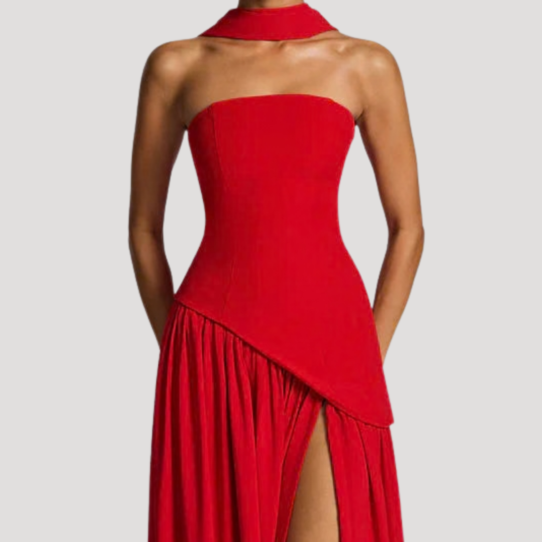 Strapless Pleated Maxi Dress