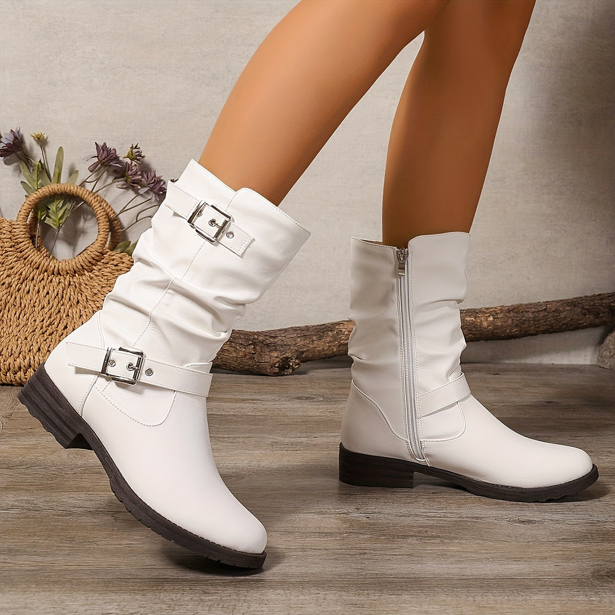 Margaux Slouch Buckle Mid-Calf Boots