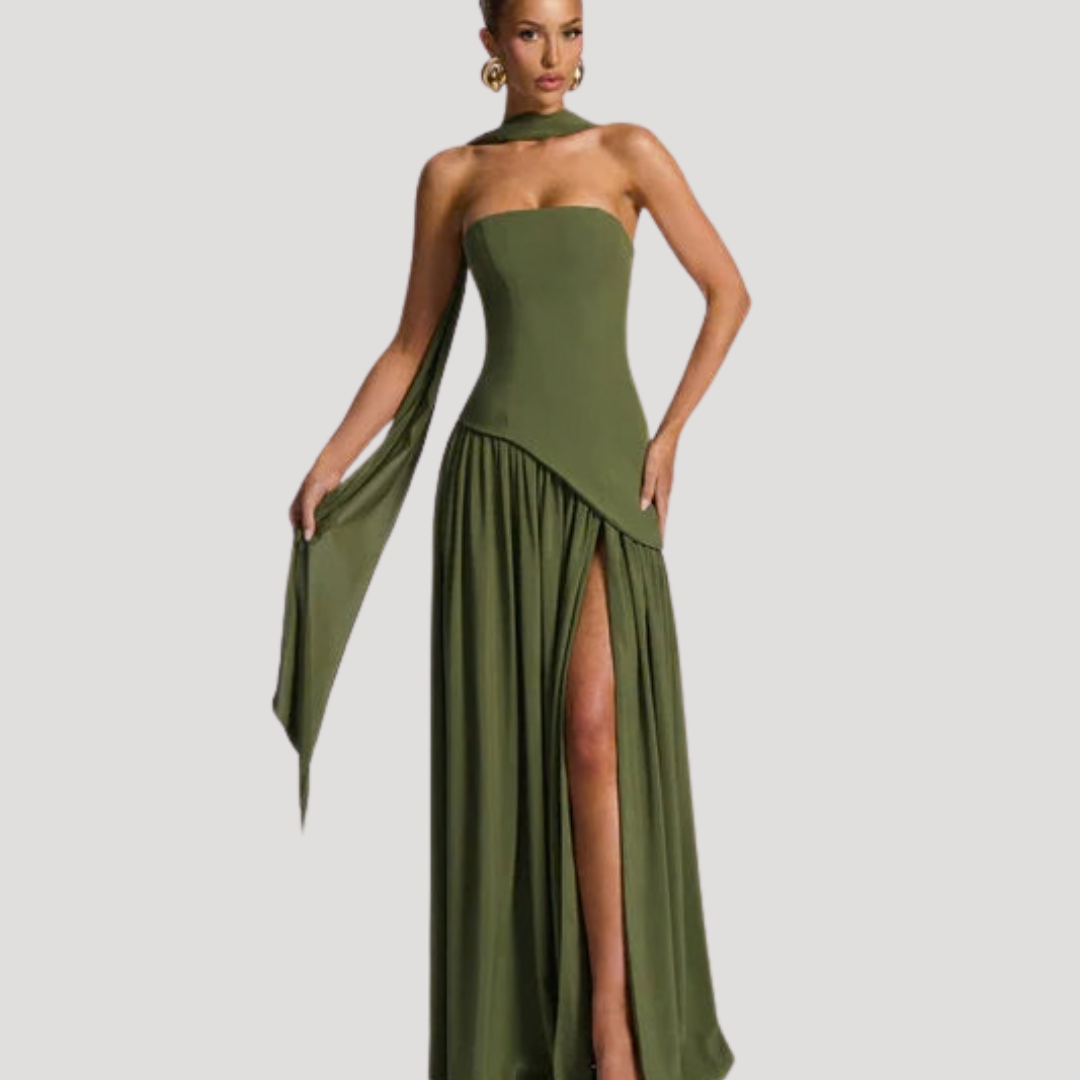 Strapless Pleated Maxi Dress