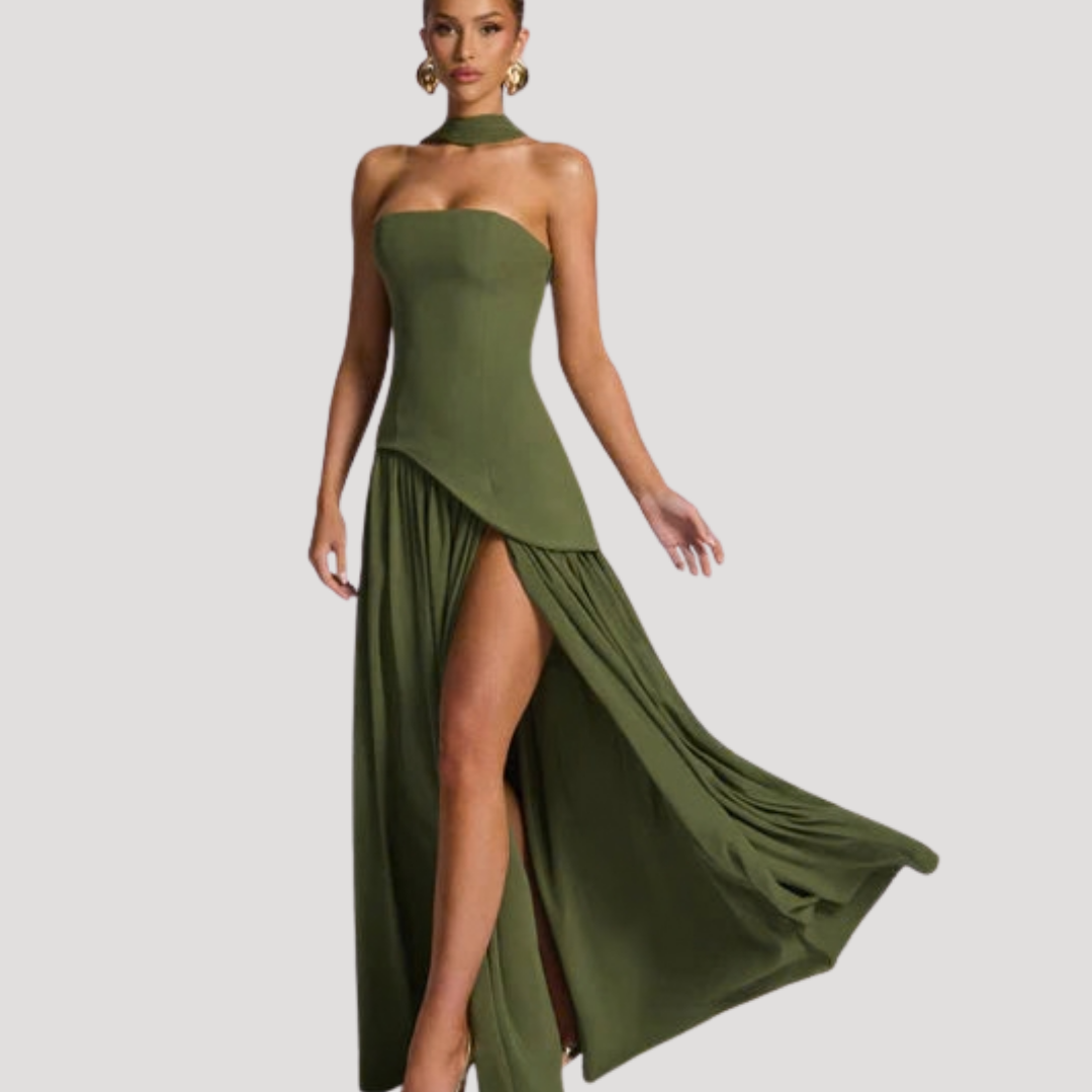 Strapless Pleated Maxi Dress
