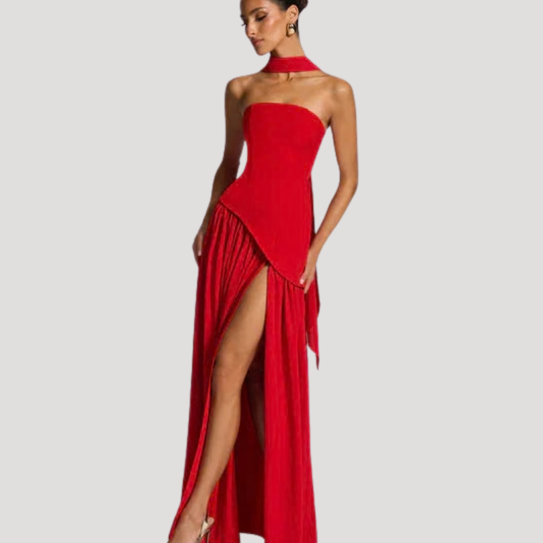 Strapless Pleated Maxi Dress