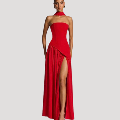 Strapless Pleated Maxi Dress