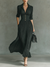 Pleated Lapel Waist Maxi Dress