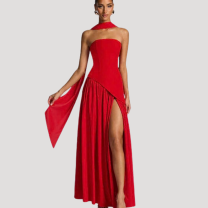 Strapless Pleated Maxi Dress