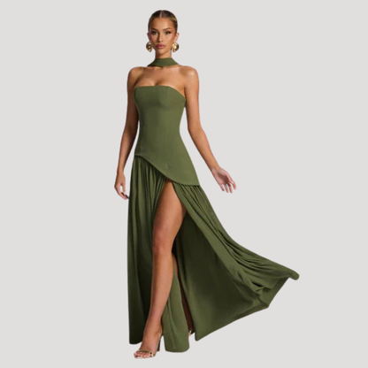 Strapless Pleated Maxi Dress