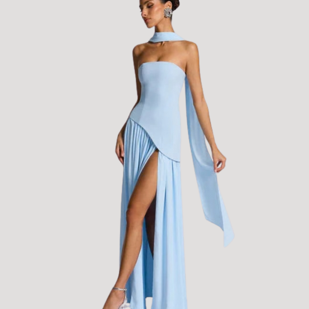 Strapless Pleated Maxi Dress