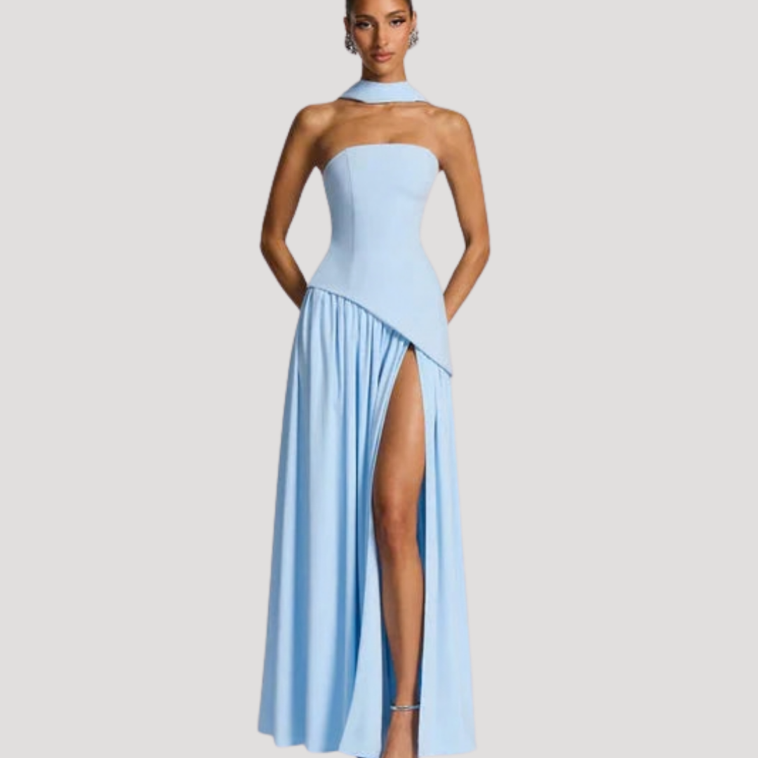 Strapless Pleated Maxi Dress