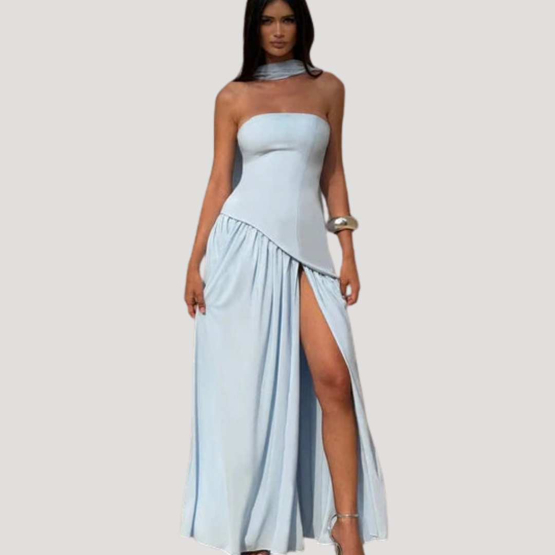 Strapless Pleated Maxi Dress